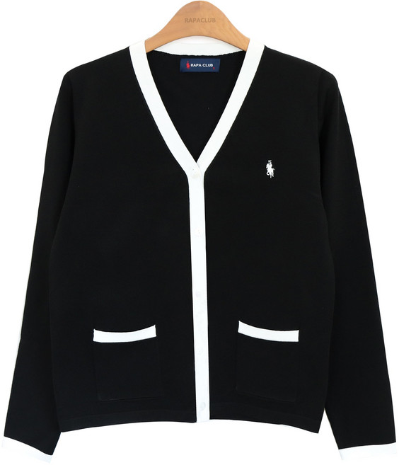 라파클럽 여성 여름 브이넥 배색 니트 가디건