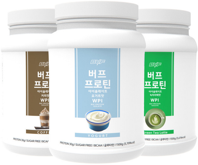 단백질쉐이크 파우치 보충제 버프프로틴 세트 (커피 요거트 녹차) 3달 플랜, 3개, 1.5kg