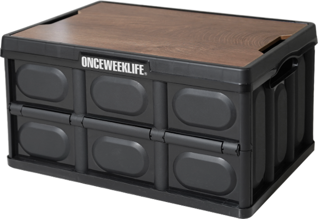 원스위크라이프 캠핑 폴딩박스 대형 + 우드상판 세트, 블랙