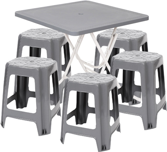 지오리빙 포장마차 사각 테이블 1개 사각의자 5개 세트, 그레이