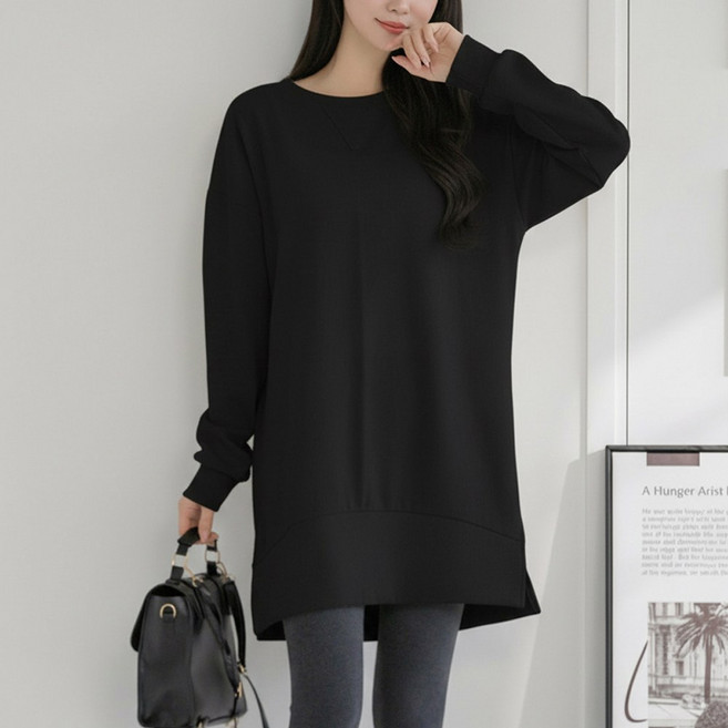 [러브포텐] 여성 오버핏 무지 롱티셔츠 밑단옆트임 루즈핏 긴팔롱티 6COLOR 요일 티셔츠