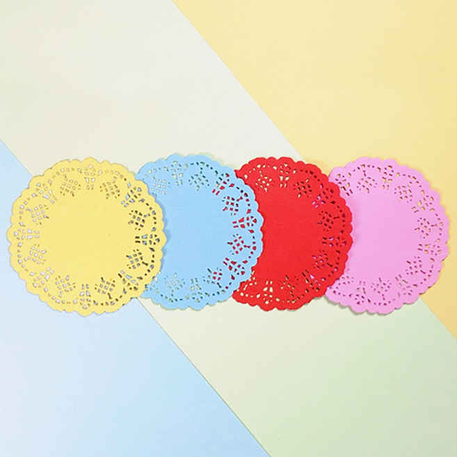 칼라 도일리페이퍼 원형 11.4cm 100매 종이 레이스 컵받침, 1개, 2. 노랑