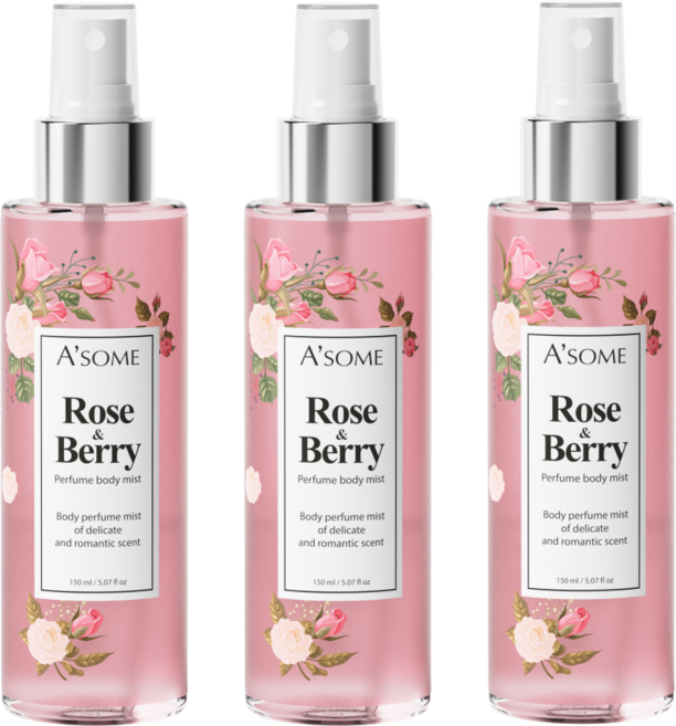 ASOME 로즈 앤 베리 퍼퓸 바디미스트 꽃향, 3개