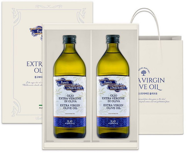 롱고바디 냉압착 엑스트라버진 올리브오일+선물상자세트(쇼핑백), 2개, 1L