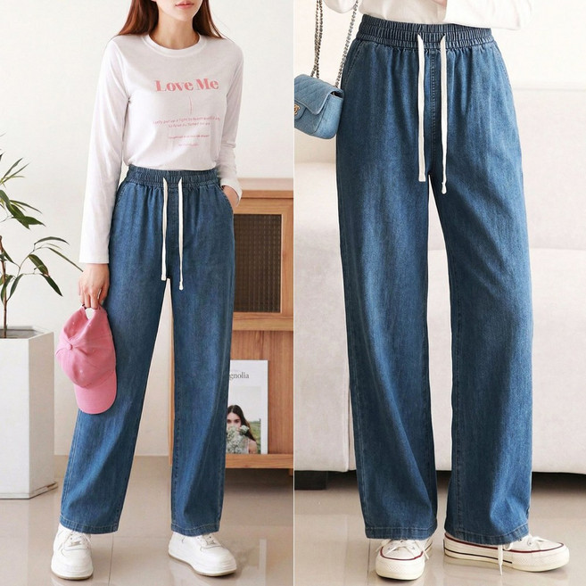 애니진 여성 여름 밴딩 와이드 스판 청바지 0942