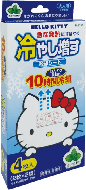Hello Kitty 退熱貼片 10小時冷卻 薄荷香氛, 1個, 4個裝