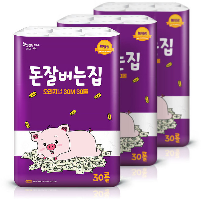 삼정 3겹 데코 돈잘버는집 화장지 30M 30롤 3팩, 1개