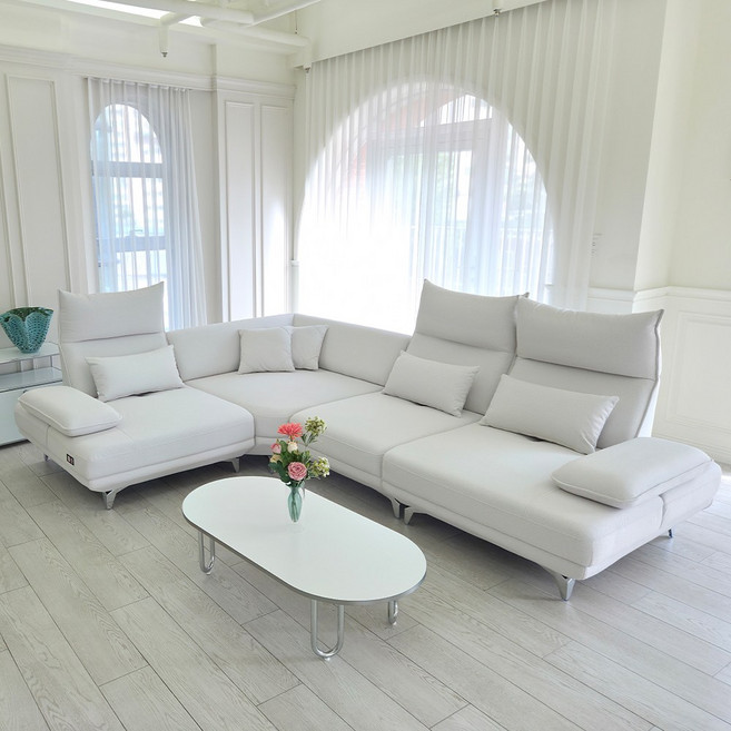 [부드러운감촉과 스윙기능] 베르디안 베티 6인용 스윙 소파 아쿠아텍스 이지클린 조야원단 타이보 패브릭 (쿠션5개), 아이보리