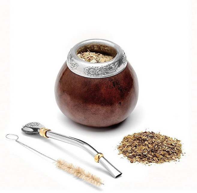 BALIBETOV Yerba Mate Gourd 세트 오리지널 핸드메이드 예르바 메이트 컵 아르헨티나 마테 티컵 봄빌라 빨대 클린 브러시 포함 클래식 컵과 다크 브라운 2480