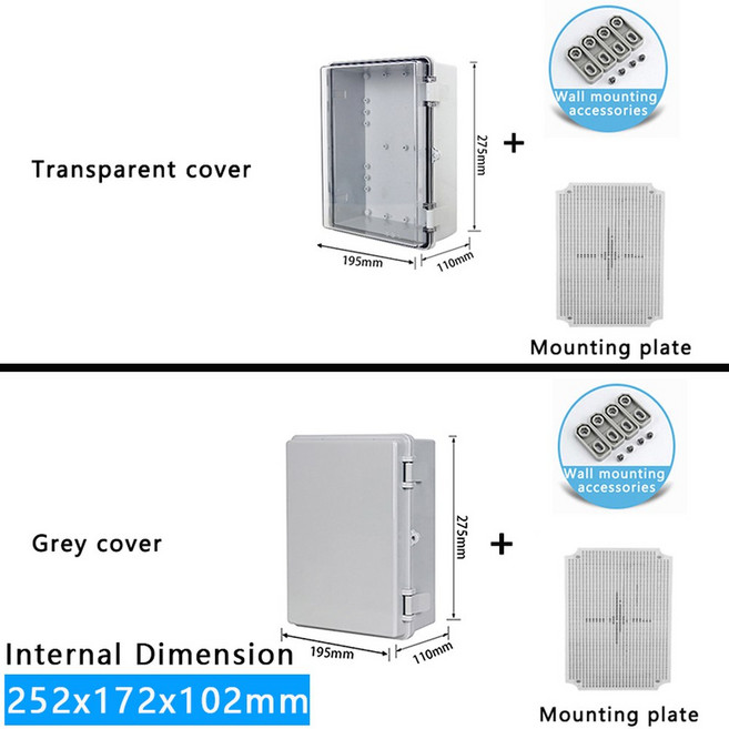 IP66 실외 방수 커버 정션 박스 커버 전자 투명 회색 산업용 상자, G y cover, 275x195x110mm