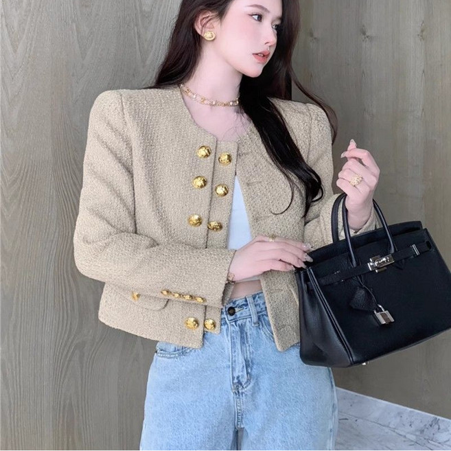 SAHINER 여성 트위드 자켓 숏 기장 골드 단추 클래식 봄가을 아우터 AWT47