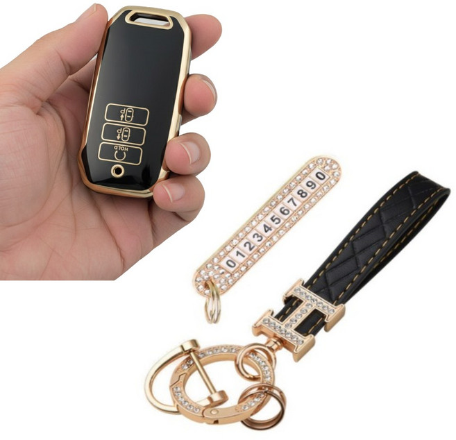 기아 차키 케이스 스포티지 올뉴K3 K5 K7프리미어 K8 쏘렌토 EV6 니로 셀토스 카니발 호환 키 케이스, 7버튼+키링세트, 블랙