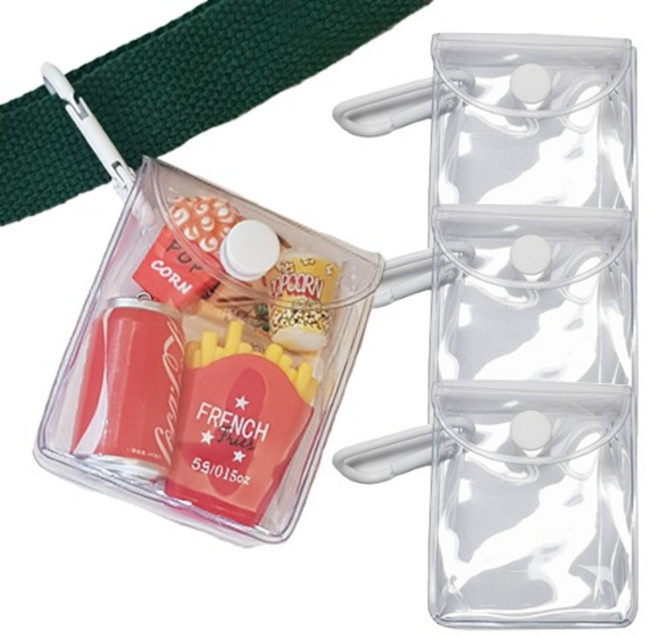 3개) 투명 정사각 PVC 가챠 미니 투명 파우치 카라비너고리 가방 꾸미기 장식 가방참장식 키홀더 인형키링