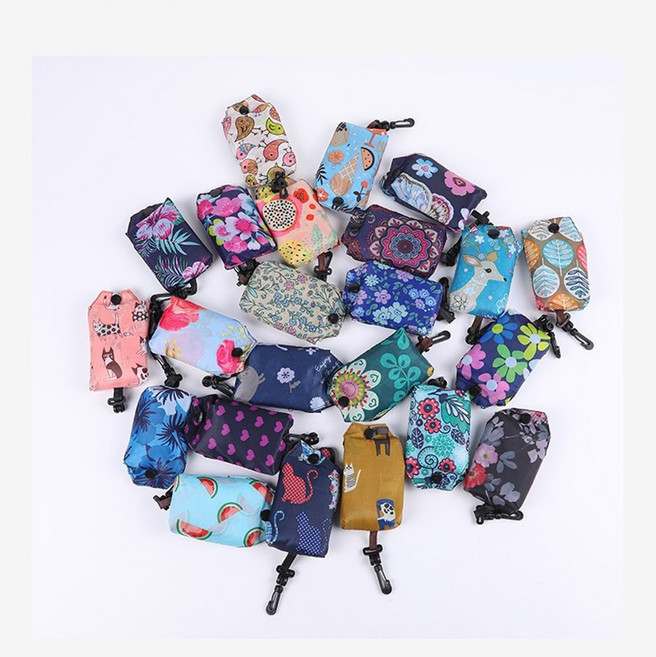 印花掛勾可摺疊大容量購物袋 附小掛勾