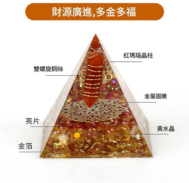 天然水晶招財金字塔擺件, 1號 6cm 財源廣進，多金多福, 1個