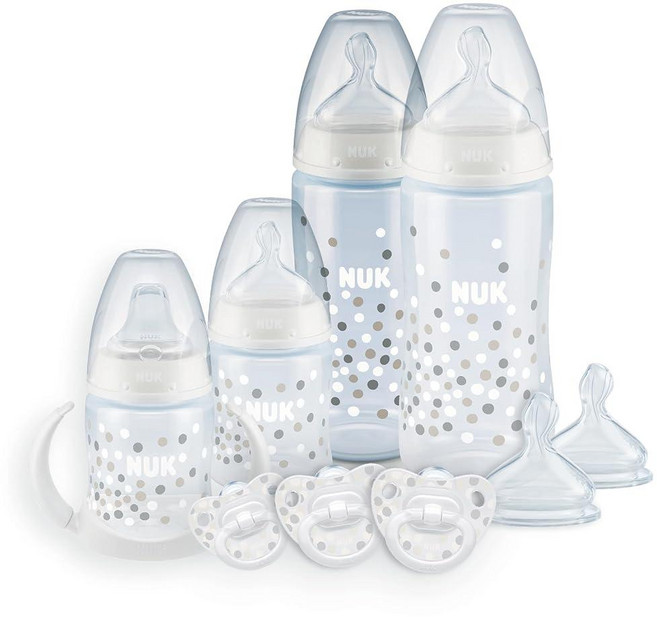 NUK 스무스 플로우 배앓이 방지 디즈니 아기 젖병 및 젖꼭지 신생아 선물 세트 미니 마우스 295ml(10온스) 3팩, White Dots