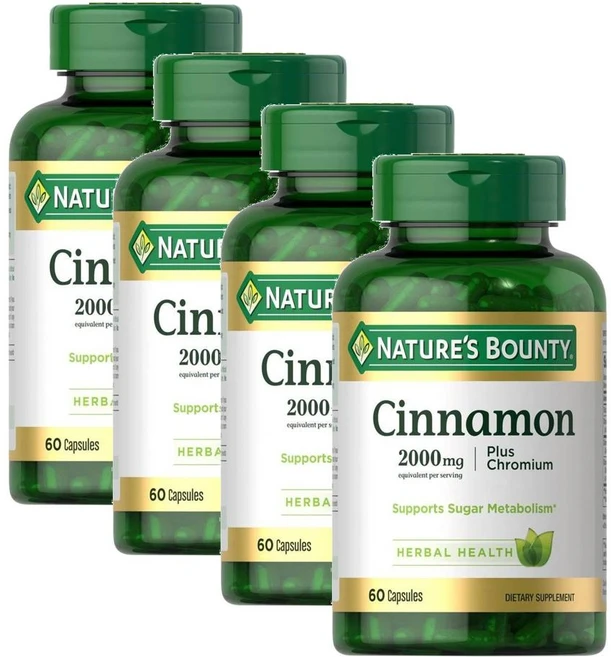 네이처스 바운티 시나몬 2000mg 플러스 크로뮴 크롬 캡슐 Nature's Bounty Cinnamon, 4개, 60정 - 쿠팡