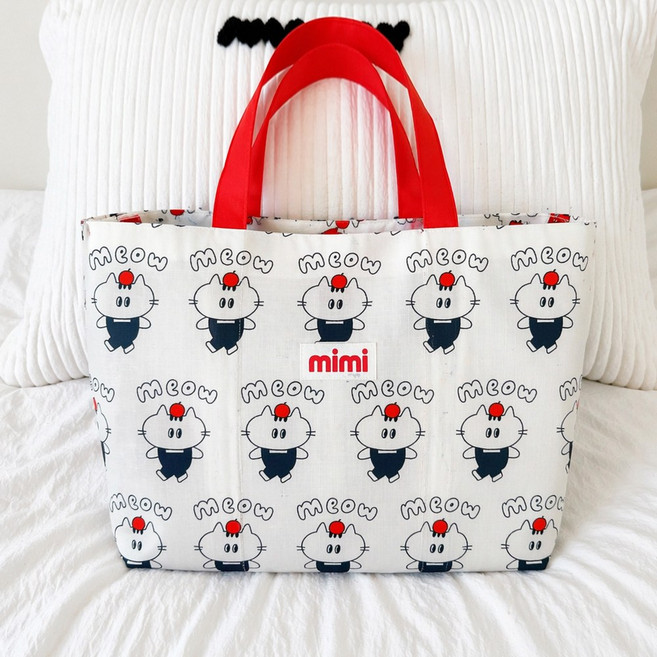 후암마켓 피크닉 도시락 간식 방수 토트백 에코백 다용도 비치백, 고양이, 1개