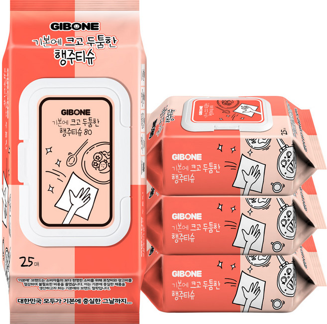 기본에 크고 두툼한 행주티슈 캡형, 25개입, 4세트