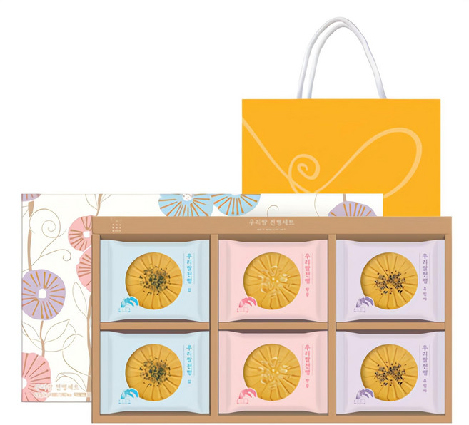 화과방 우리쌀 전병 3종 + 쇼핑백 세트, 432g, 1세트