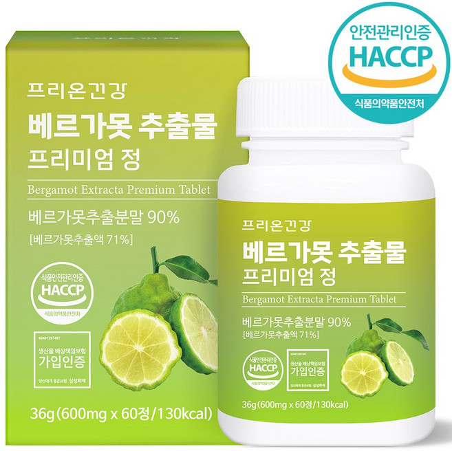 프리온건강 베르가못 폴리페놀 추출물 프리미엄 600mg 60정 2개월분, 1개