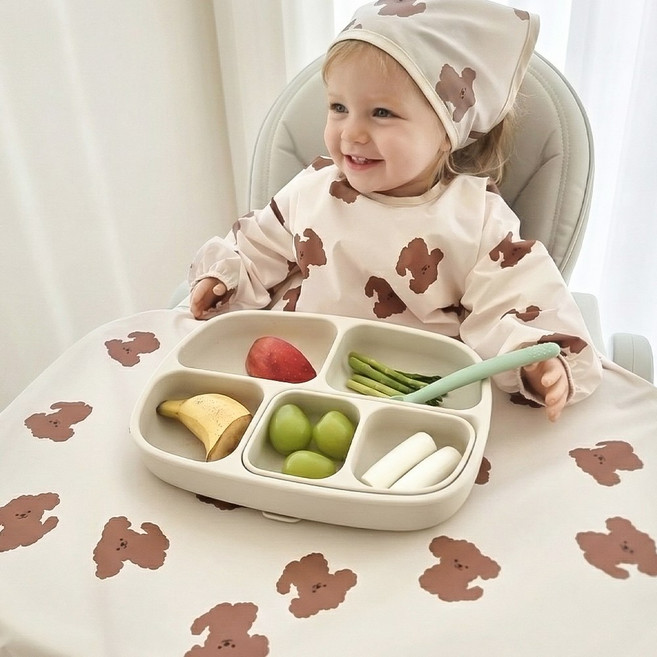 아이레빗 국내생산 유아용 아기 식탁일체형 자기주도 방수 턱받이 풀커버 긴팔, 1개, 1개입, 풀커버 긴팔_댕댕이