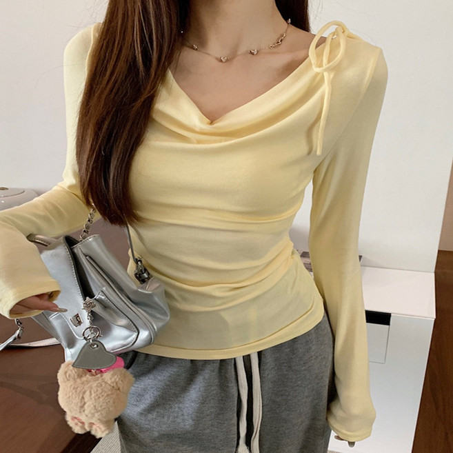 여성 여자 러블리 리본 포인트 셔링 오프숄더 티셔츠