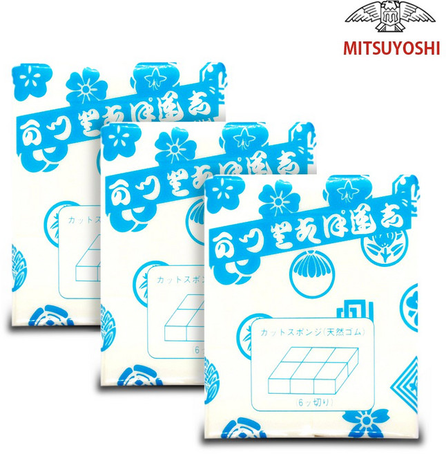 미쯔요시 정품 천연 라텍스 스펀지, 6절, 3개, 화이트