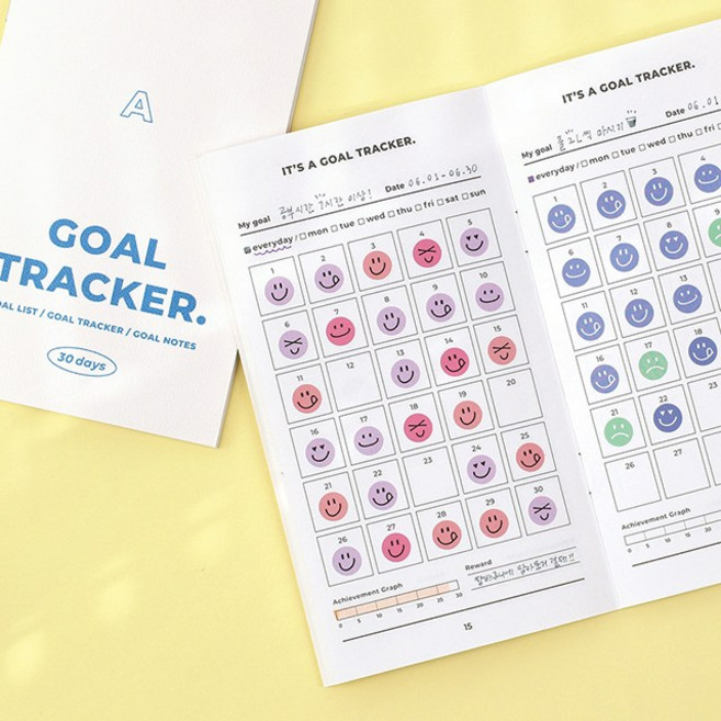 골트래커 스티커 30일 2EA 습관 달력 스마일 노트 2022 작심30일 한달다이어리 목표달성 Goal Tracker 신년계획 루틴 미라클모닝 페이퍼리안, 옐로우