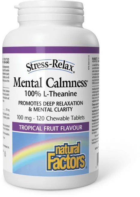 Natural Factors Stress-Relax 츄어블 선테아닌 L-테아닌 100mg 정신적 평온함과 휴식을 위한 졸리지 않는 스트레스 지원 열대, 1개, 120정 - 쿠팡
