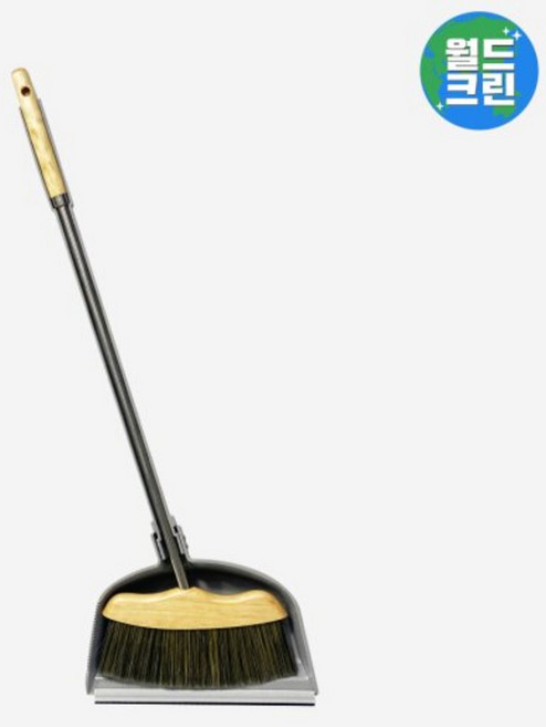 월드크린 돈모 스탠드 원목 빗자루 + 쓰레받기 세트, 1세트, 그레이