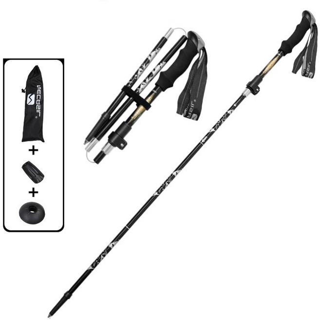 당기면 똑딱 고정 간편휴대 접이식 5단 등산스틱 워킹 지팡이 트레킹, 숏블루, 1개