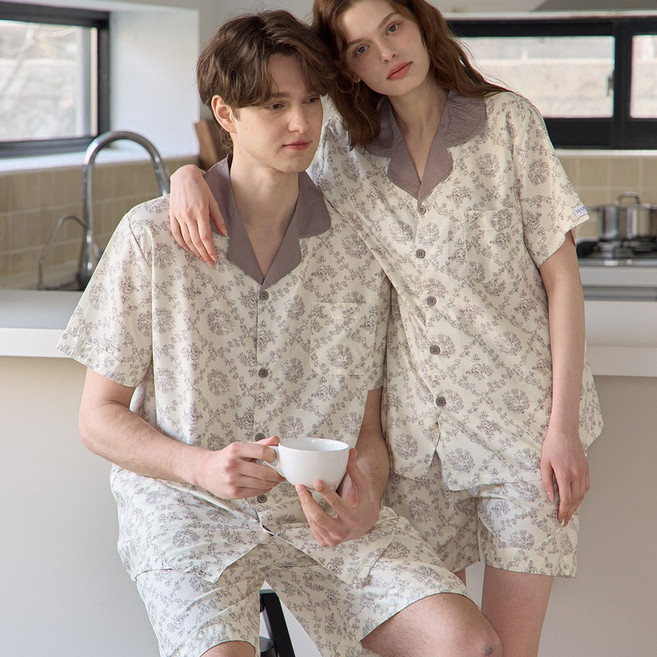 마리끄 에스닉 남성 여성 커플 잠옷 파자마 세트