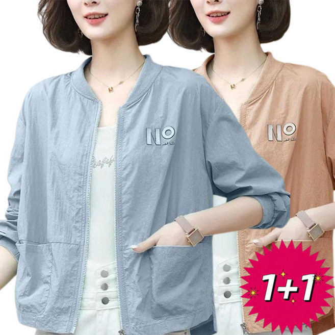 1+1 중년여성자켓 엄마 자외선차단 자켓 바람막이 점퍼 자외선 차단 크롭 오버핏 경량 캐주얼 데일리 여름 자켓 ZBW26032544 50