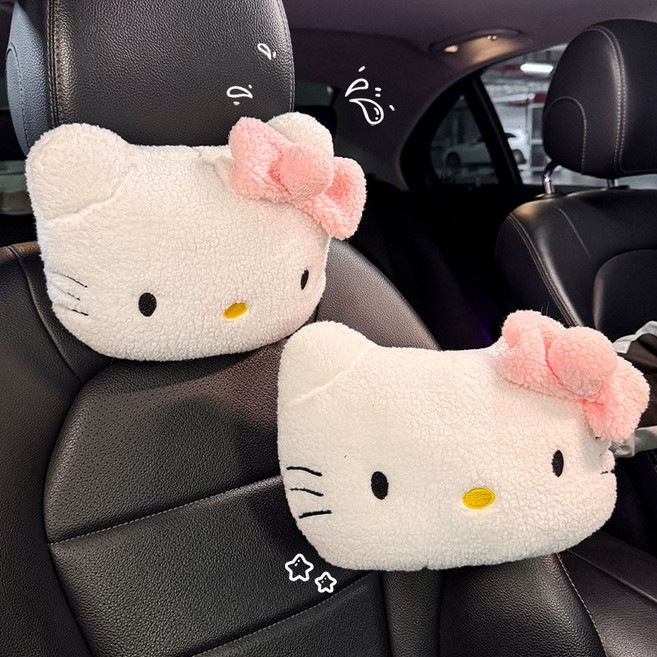 헬로키티 핑크리본 차량용 목베개 자동차 헤드레스트 쿠션 넥쿠션 운전석 목쿠션 캐릭터 자동차용품 인테리어 소품 선물용, 1개