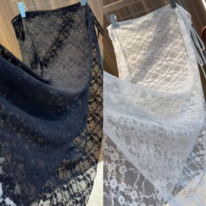 트렌도 여성 시스루 레이어드 롱 랩스커트 고퀄리티 빅사이즈 블랙1+화이트1 JoYouth