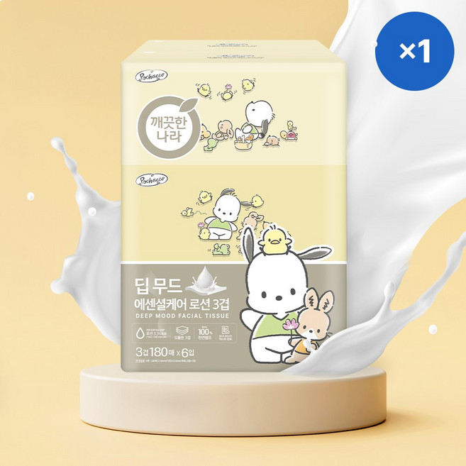 깨끗한나라 딥 무드 에센셜케어 로션 3겹 미용티슈 180매 6입, 180