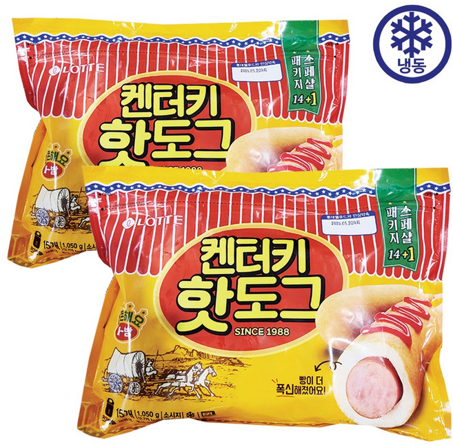 롯데 켄터키핫도그 아이스포장무료, 1.05kg, 2개