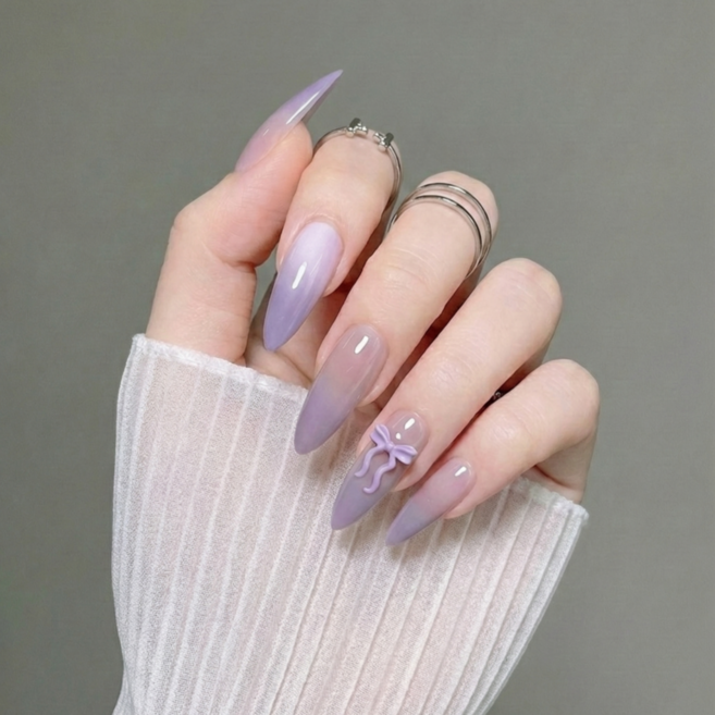 참샤인 라일락 그라데이션 리본팁 네일팁, 1개, 퍼플M