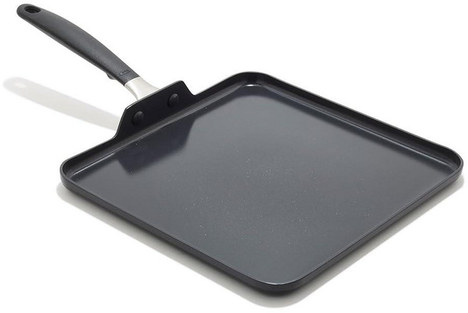 옥소 OXO 20.3cm8인치 논스틱 에브리데이 프라이팬 BPA 프리 컴포트 그립 실리콘 핸들 식기 세척기 및 오븐 사용 가능 PFAS 세라믹 블랙 165500, 11" Griddle Pan