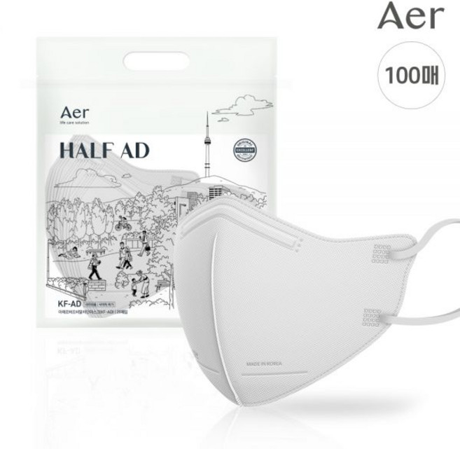 [100개입] 더 안전하고 가볍게 아에르 KF-AD 비말차단 마스크, 100, 1