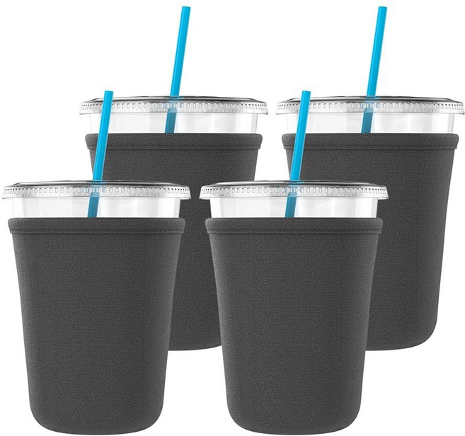 TahoeBay Iced Coffee Cold Cup Sleeve (4-Pack) Reusable Blank Neoprene Insulator Drink Sleeves 16oz, Charcoal