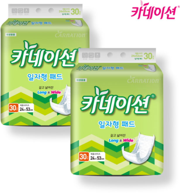 카네이션 속기저귀 일자 일반 30매 2팩 (60매) S1, 30개입, 2개