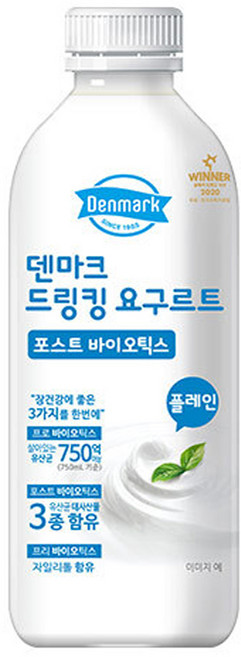덴마크 드링킹요구르트 플레인 750mLx2병/대용량, 1개, 750ml
