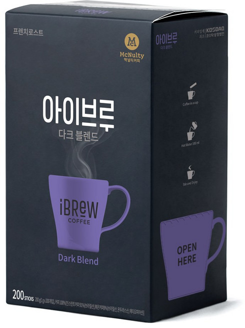 맥널티 아이브루 다크 블렌드 원두커피믹스, 1g, 200개입, 5개, 1g