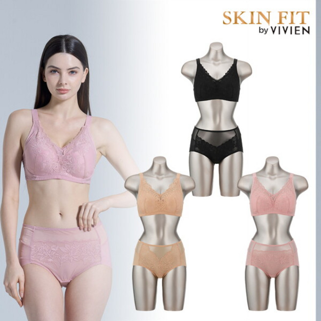 [비비안 스킨핏] 비비안 레이스 풀컵 하이웨스트 브라팬티 3세트