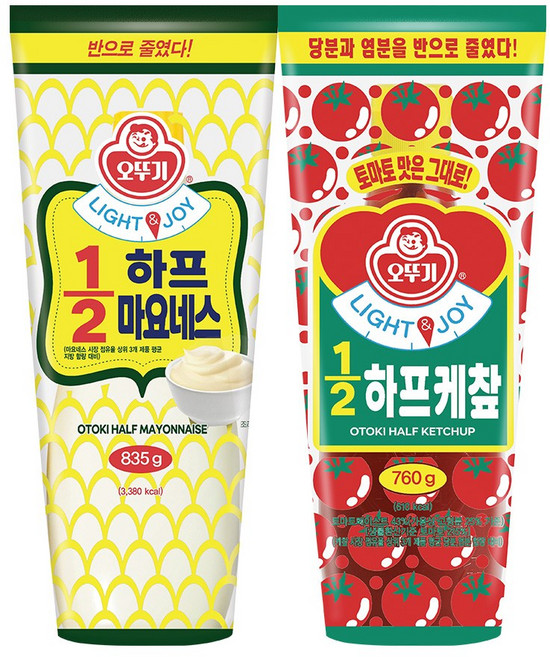 오뚜기 Light&Joy 12 하프마요네즈 835g 1개+12 하프케찹 760g 1개(총 2개), 1.595kg, 1세트