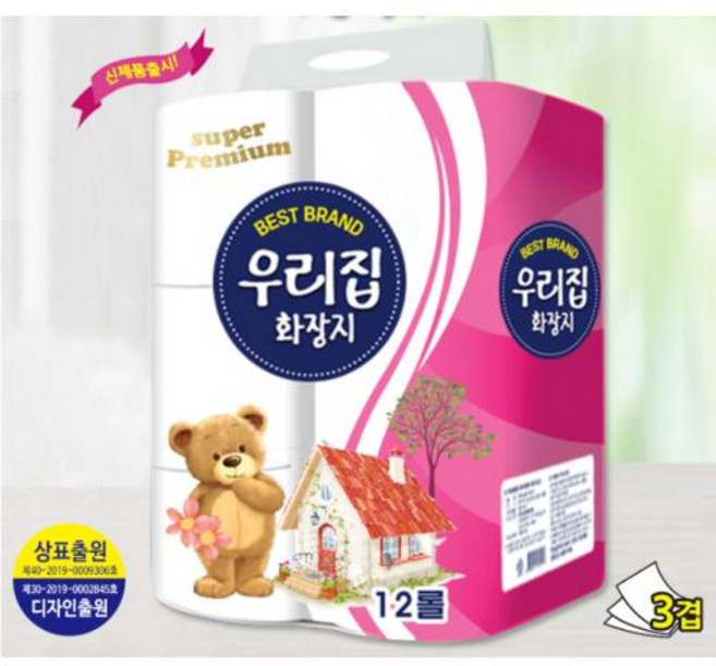 [손잡이일체형] [국산펄프] 우리집브랜드 고급 화장지 휴지 더도톰한 23m3겹12롤 재구매율1위, 우리집브랜드 3겹12롤(색랜덤), 1개