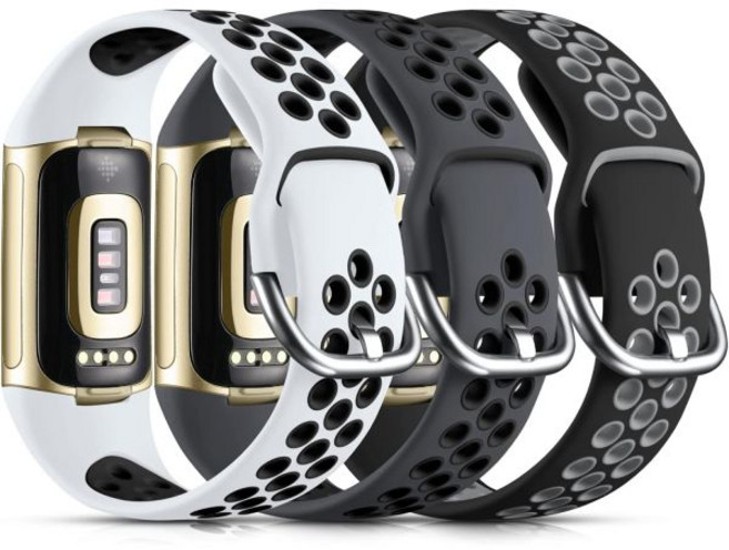 스마트워치 스트랩 밴드 시계 여성용 핏비트 차지 6 밴드/핏비트 5 소프트 실리콘 스포츠 손목 및 교체용 블랙/블루/그레이 라지와 호환됩니다