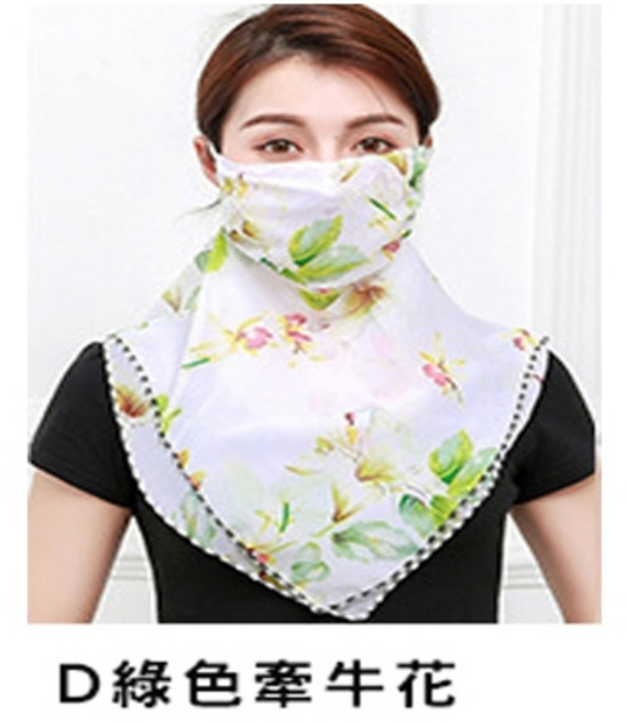 遮陽防曬透氣雪紡口罩絲巾 戶外騎行防曝曬時尚圍脖, 1個, D綠色牽牛花, 綠色牽牛花